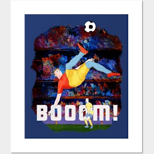 Booom- man kicking soccer ball Posters and Art